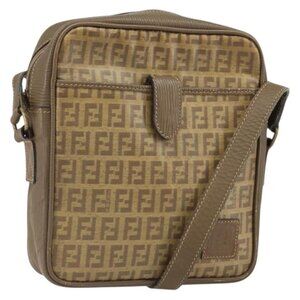 Authentic FENDI Zucchino Canvas Shoulder Bag Coated Canvas Brown